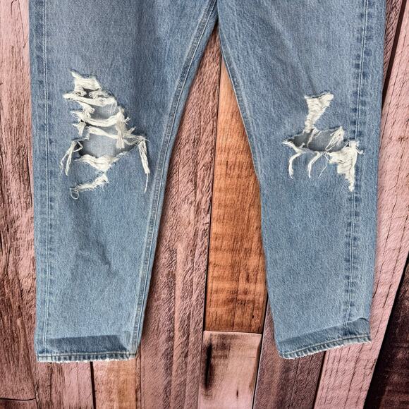 Agolde Jeans Denim 90s Mid Rise Loose Distressed Button Fly Blue Holes Retro 25 - Picture 4 of 9